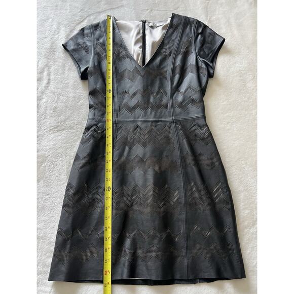 Parker Size M Serena Perforated 100% Leather Mini Dress Dark Brown $550 - Picture 13 of 16